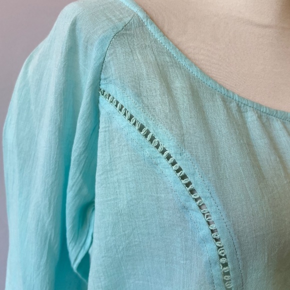 COTTON TOP WOMENS M BOHO SEMI SHEER EMBROIDERED BEADED DETAIL CASUAL CHIC Y2K - Picture 6 of 12